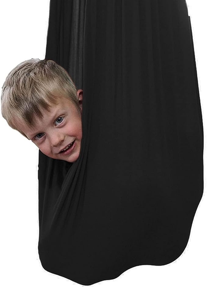Sensory Swing for Adults Indoor Kids Therapy Swing Soothing Calming Snuggle Hammock Durable Soft Strong Fabric Swing Great for Sensory Integration Stimulation (Color : Black, Size : 1.5M x 2.8M)