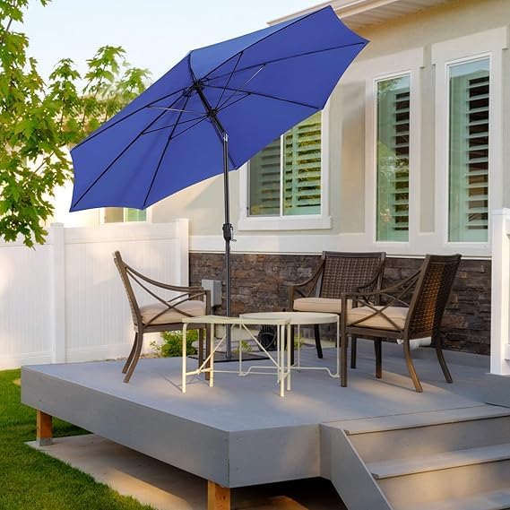 9ft Wooden Umbrella, Outdoor Patio Umbrella, Wood Market Umbrella, Patio Umbrella Wood Pole with Pulley Lift for Garden, Yard, Deck, Pool, Market