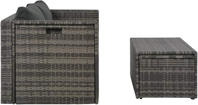 Patio Outdoor Rattan Chairs, PE Rattan Patio Conversation Set, Garden Backyard Balcony Porch Poolside Furniture Sets 6 Piece Garden Lounge Set with Cushions Poly Rattan Gray