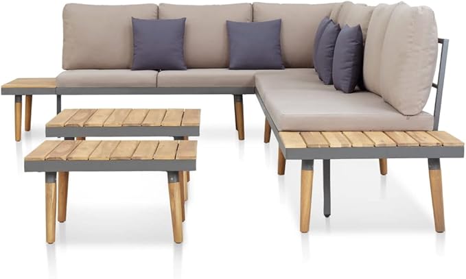 Patio Lounge Set with Cushions,Outdoor Tables and Chairs,Outdoor Furniture Sets,Patio Conversation Sets,for Garden,Deck,Backyard,7 Piece Solid Acacia Wood Brown