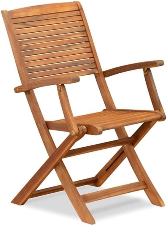 Pemberly Row Contemporary 7-Piece Patio Dining Set, Natural Oil Finish, Oval Table 59"L and 6 Foldable Chairs, Lightweight and Easy to Store, Outdoor Dining and Lounging Furniture for Patio or Garden