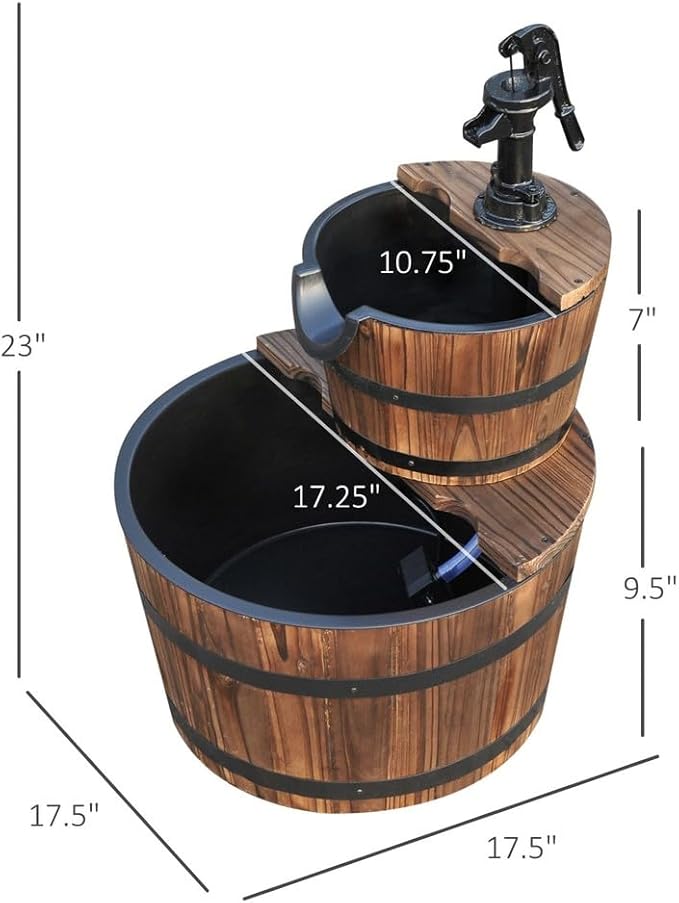 Old Fashioned Water Pump Barrel Fountain Fir Wood Outdoor Backyard Oasis Décor