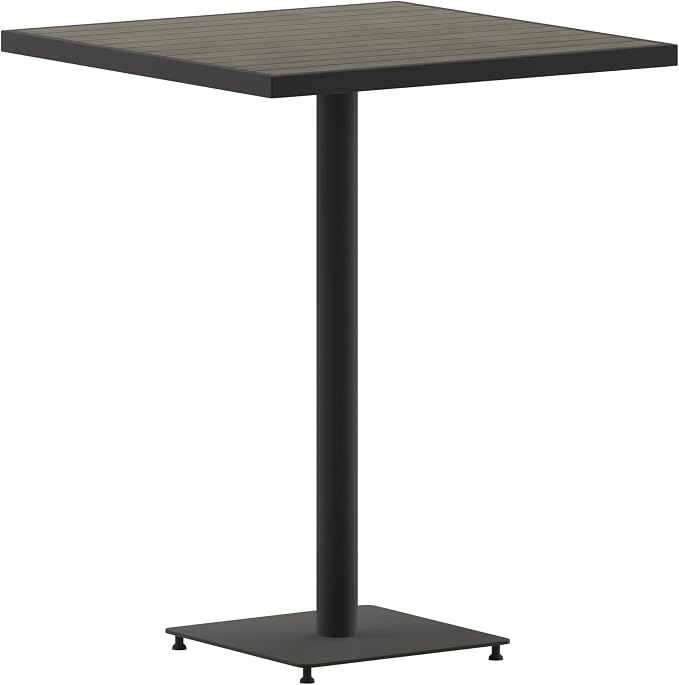 BizChair Commercial Grade Bar Height Patio Table, Indoor/Outdoor Bistro Table with Poly Resin Slats, 30" Square, Gray Wash