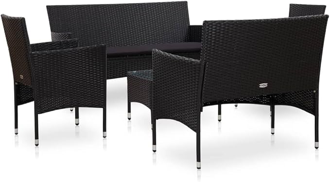 Patio Lounge Set with Cushions,Outdoor Tables and Chairs,Outdoor Furniture Sets,Patio Conversation Sets,for Garden,Deck,Backyard,5 Piece Poly Rattan Black