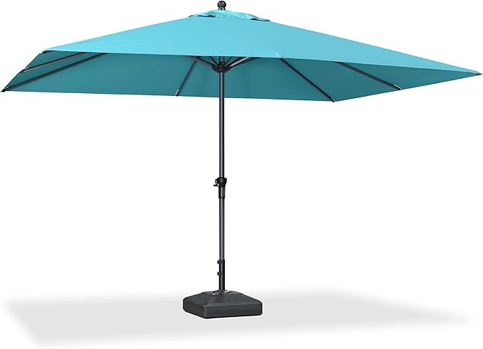 PURPLE LEAF 12' x 9' Rectangle Patio Market Umbrella with Base Outdoor Table Umbrellas Aluminum Frame Sun Shade with 8 Sturdy Ribs for Garden Deck Lawn Pool Turquoise Blue
