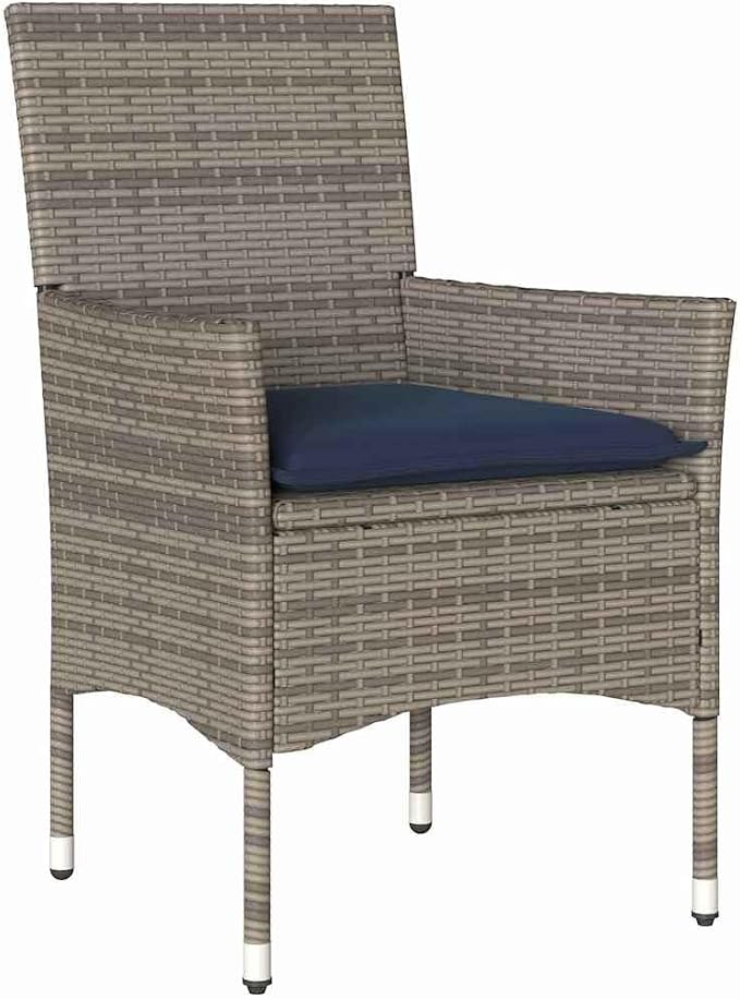 7-Piece Outdoor Dining Set, Grey PE Rattan Patio Table and 6 Chairs with Cushion, Garden Furniture for Backyard, Deck, and Balcony