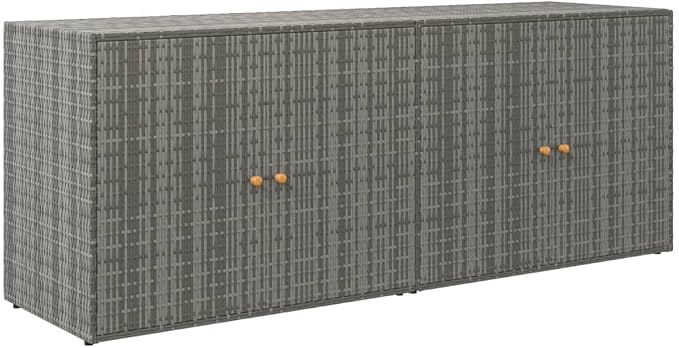 Outdoor Garden Storage Cabinet, Weather-Resistant Poly Rattan Deck Box with 2 Doors for Patio, Backyard, and Poolside Tool Organization, Grey
