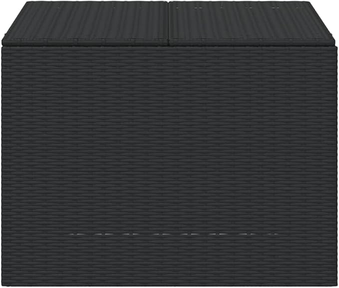 Modern Outdoor Garden Storage Box 291L Black Poly Rattan Deck Box with Steel Frame for Patio Garden and Pool Storage