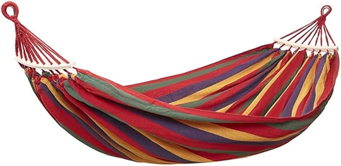 Outdoor Anti-Rollover Double Hammock, Portable Canvas Swing for Beach, Camping Equipment with Storage Bag, Load Bearing 300kg/661.4lbs(Rainbow)
