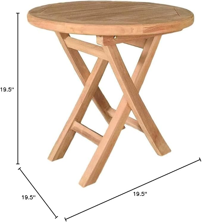Plow & Hearth Small Round Teak Folding Side Table