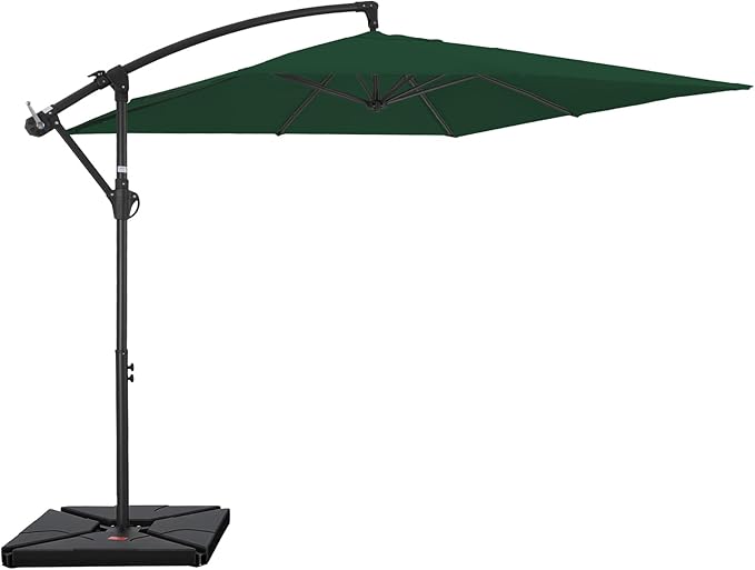 FUNDAZE 8x8ft Hanging Cantilever Patio Umbrella with Base, Square Outdoor Sun Shade with Crank & Tilt for Garden, Backyard, Deck