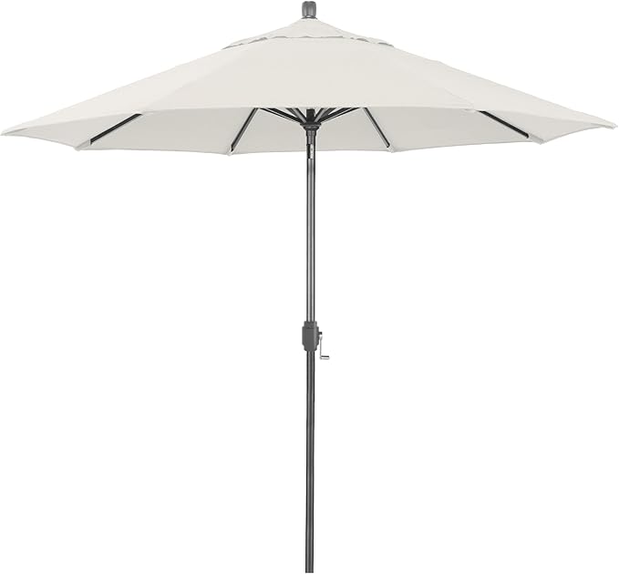 California Umbrella 12-Year-Non-Fading, 9Ft Premium Sunbrella Patio Umbrella, Hand-Crank, Button-Tilt, Gray Frame, Natural Fabric