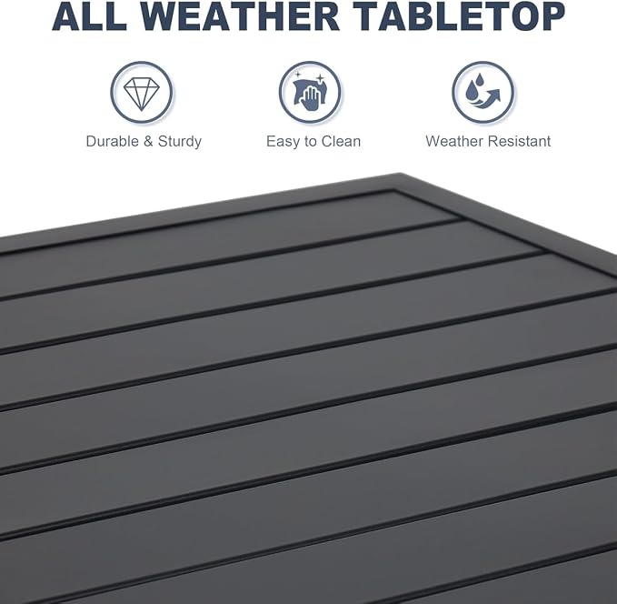 Anmutig Outdoor Dining Table with 1.57" Umbrella Hole, Picnic Table Metal Steel Square Backyard Bistro Table Outdoor Dining Table for Garden, Poolside, Backyard, Black, 35x35inch