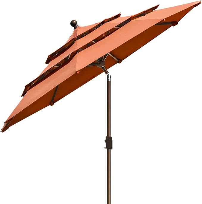 EliteShade USA 10-Year-Non-Fading 9ft 3-Tier Market Patio Umbrella, Commercial Grade Outdoor Table Umbrella with Crank Open, Windproof & UPF 50+ UV Protection, Heavy Duty Ventilation for Garden, Deck, Pool, Backyard, Beach & Bistro, Rust