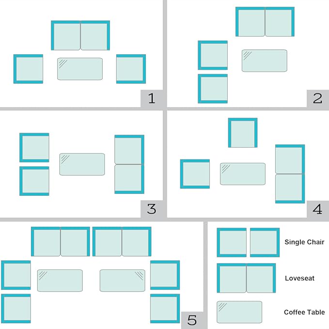 4 Pieces Patio Sofa Set, Wicker Conversation Set with Ergonomic Curved Backrest, Rattan Furniture Set with Water-Resistant Cushion & Tempered Glass Table for Balcony, Porch (Turquoise)