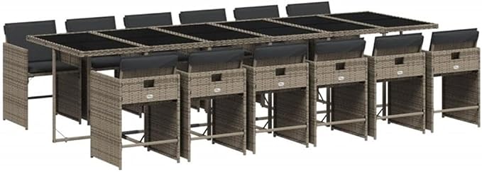 Afuera Living 13-Piece Poly Rattan Patio Dining Set, Dark Gray Finish, 41.7 x 129.9 x 28.7 in, Weather-Resistant UV Materials, Powder-Coated Steel Frame, Compact Storage for Garden or Terrace Outdoor