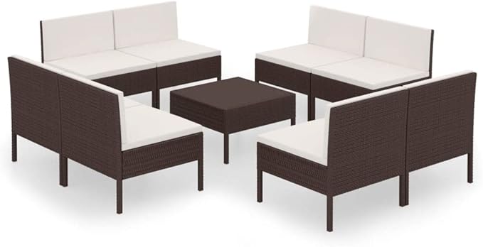 Patio Lounge Set with Cushions,Patio Furniture Sets,Patio Conversation Sets,Outdoor Furniture Sets,for Garden,Backyard,Outdoor,9 Piece Poly Rattan Brown