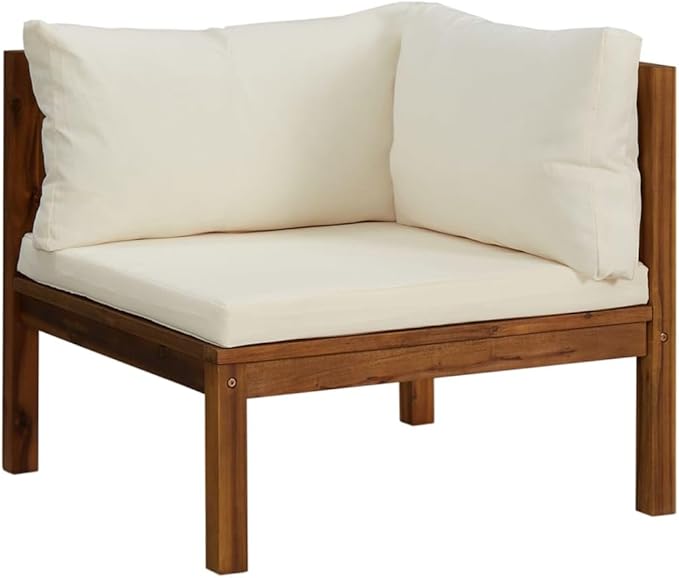 5 Piece Patio Lounge Set, Sectional Sofa Garden Lounge Set Patio Conversation Set Porch Furniture Set for Piazza Poolside Garden Exhibition with Cream Cushion Solid Acacia Wood