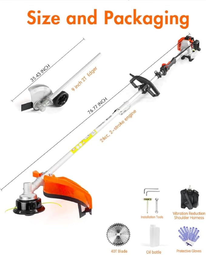 NEO-TEC 26cc 3-in-1 Gas String Trimmer 17" Gas Powered Weed Eater & Weed Wacker, 2-Cycle Lawn Edger & Brush Cutter Lightweight Yard Tool with Shoulder Strap & Rubber Handle