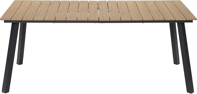70" Steel Elegant and Stylish Kitchen Dining Table, Simple and Practical Dining Table, Mid-Century Style Outdoors Coffee Tables with Umbrella Hole for Patio, Garden, Poolside , Bronze,Earthy Yellow