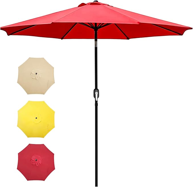 9FT Patio Umbrella Outdoor Table Market Umbrella with Push Button Tilt & Crank, 8 Sturdy Ribs Waterproof UV Protection Fade-Resistant for Garden, Deck, Backyard, Pool