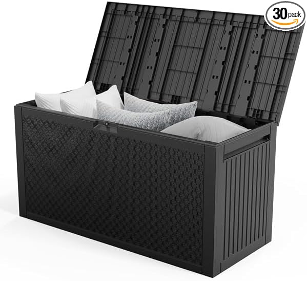 90gal Outdoor Garden Plastic Storage Deck Box Tools Lockable Seat (Black)