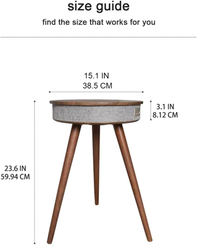 Louis Donné Smart End Table with Bluetooth Speakers, Round Side Table with Wireless Charger, Smart Coffee Table for Outdoor Pool Parties Patio Camping, 360 Degree Premium Sound (Walnut Color)