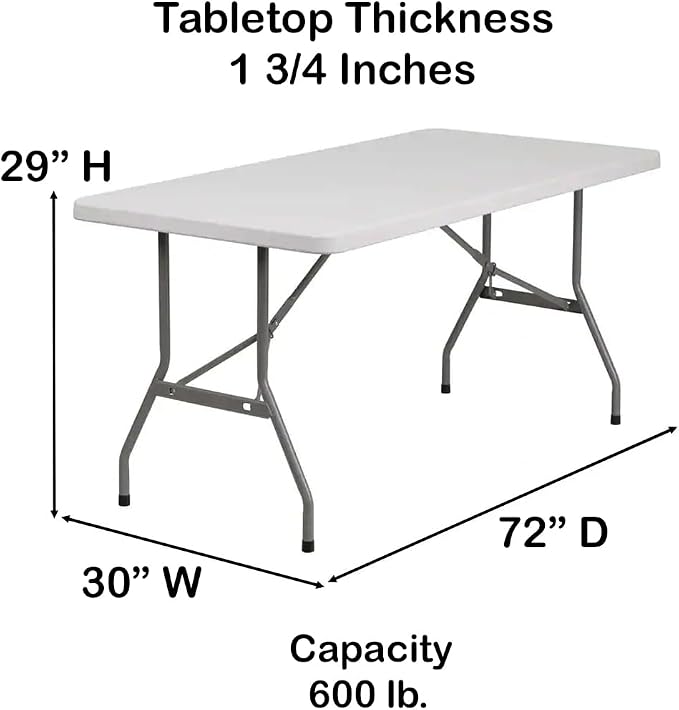 30" W x 72" D x 29" H Plastic Folding Utility Heavy Duty Table | Indoor Outdoor Dining Kitchen Wedding Market Events Camping BBQ