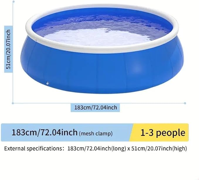 6FT Inflatable Swimming Pool, PVC Above Ground Family Pool, Blue | Durable PVC Construction, Quick Setup, Foldable Design, Ideal for Backyard Summer Fun