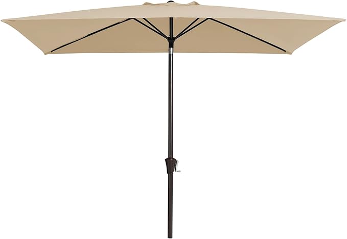 JEAREY 6.5x10ft Olefin Rectangular Patio Umbrella, Rectangle Outdoor Umbrellas with Auto Tilt Crank System, Market Table Umbrella UV Protection Fade-Resistant for Pool Deck Garden Yard, Beige