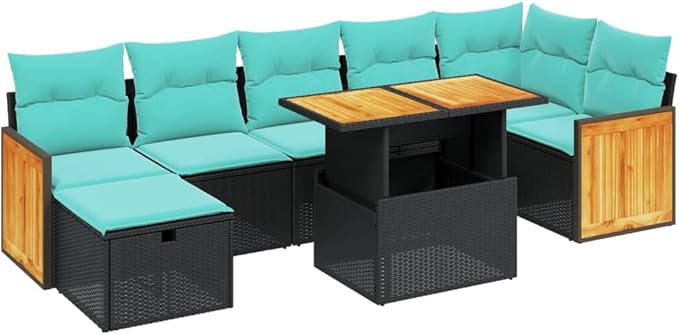 vidaXL Patio Sofa Set with Cushions 8 Piece, Outdoor Conversation Set, Sectional Sofa for Balcony Garden, Modern Style, Black Poly Rattan