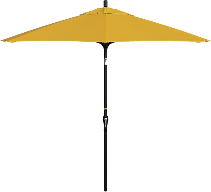 California Umbrella 9' Round Aluminum Market Umbrella, Crank Lift, Push Button Tilt, Black Pole, Lemon Olefin