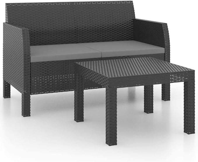 Backyard Furniture Patio Conversation Sets Outdoor Seating 2 Piece Patio Lounge Set with Cushions PP Rattan Anthracite Suitable for Swimming Pool, Courtyard, Garden