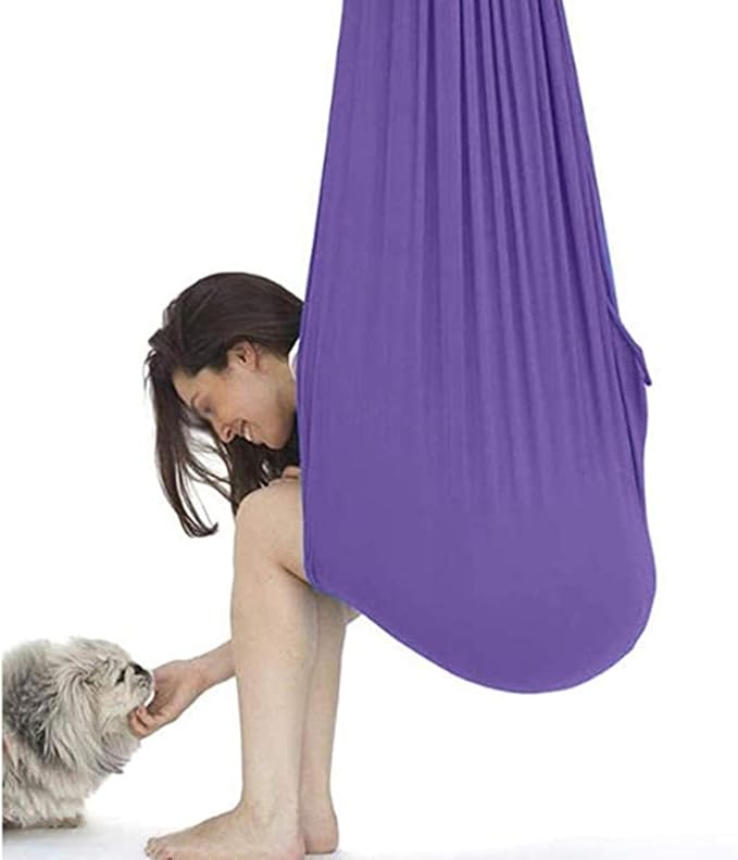 Hanging Child Swing For Indoor Outdoor Adult Stretch Yoga Cloth Children Kids Cuddle Hammock With Special Needs For Autism ADHD ADD Therapy Sensory Integration ( Color : Purple , Size : 150 x 280 cm )