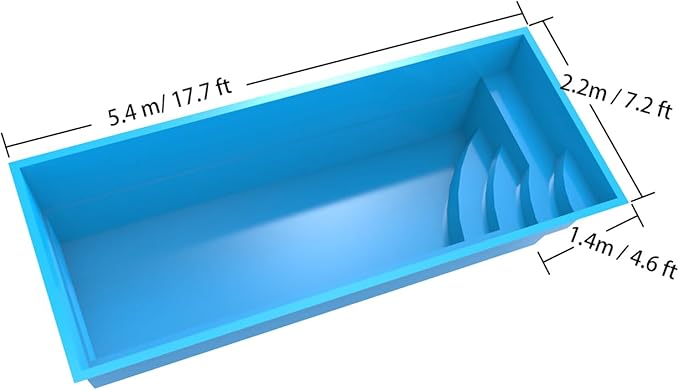 Above Ground & Inground Dual Purpose Fiberglass Swimming Pool Shell, Outdoor Swimming Pools for Backyard, Rectangular Family Swimming Pool (212.6 inches Rectangular)