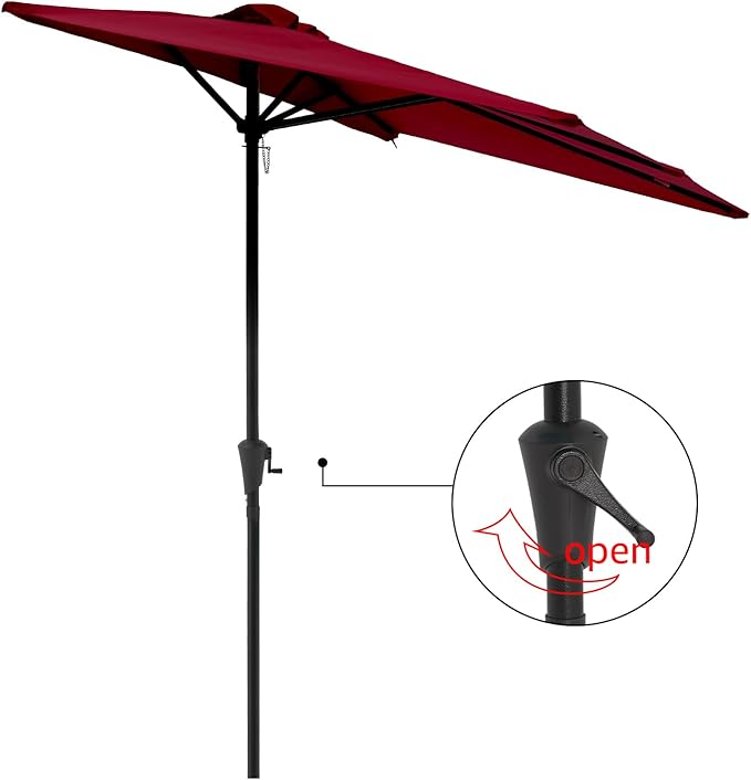 COBANA 7.5’by 4’Half Rectangular Outdoor Patio Umbrella for Patio, Balcony, Garden, Deck, Dark Red