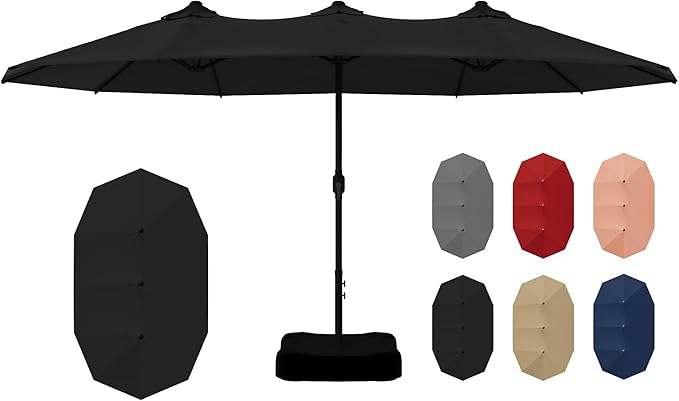 15ft Large Double-sided Pool Umbrella with Base Included, Outdoor Patio Umbrella with Crank Handle, Market Umbrella for Garden, Backyard (Black)