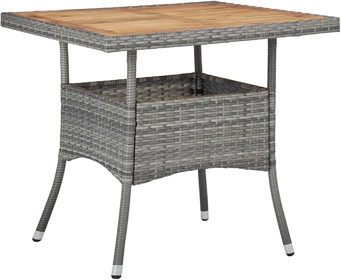 vidaXL Patio Dining Table, Patio Table with Storage, Outdoor Table, Garden Furniture for Porch Deck Lawn Backyard Balcony, Solid Acacia Wood PE Rattan