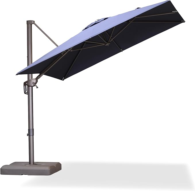 PURPLE LEAF 8' X 8' Cantilever Patio Umbrella Antique Bronze Square Umbrella with 360° Rotation and Aluminum Offset Hanging Outdoor Umbrella for Pool Garden Backyard Deck, Navy Blue