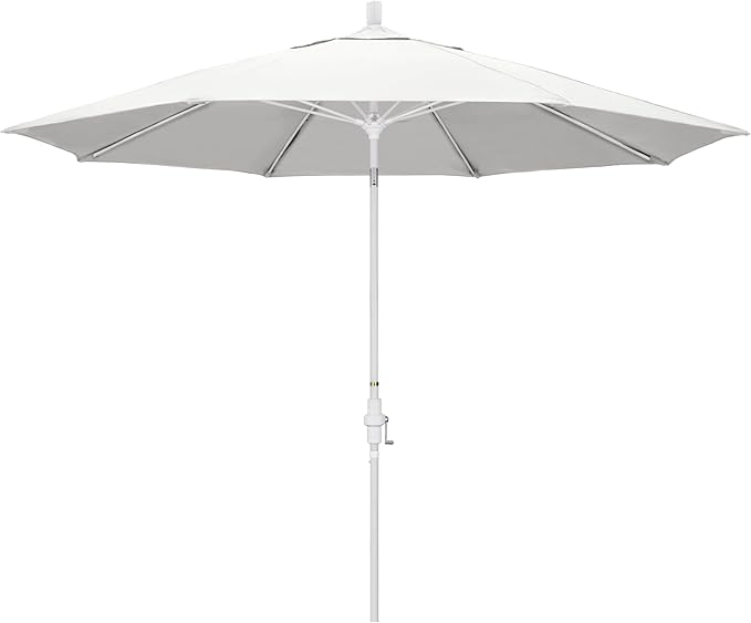 California Umbrella 11Ft Sunbrella Patio Umbrella, Fiberglass Ribs, Hand-Crank, Tilt-Collar, White Frame, Natural Fabric
