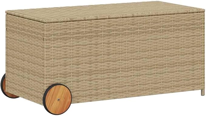 50.2 Gallon Poly Rattan Garden Storage Box with Water-Proof Bag and Wheels for Patio Cushions and Blankets