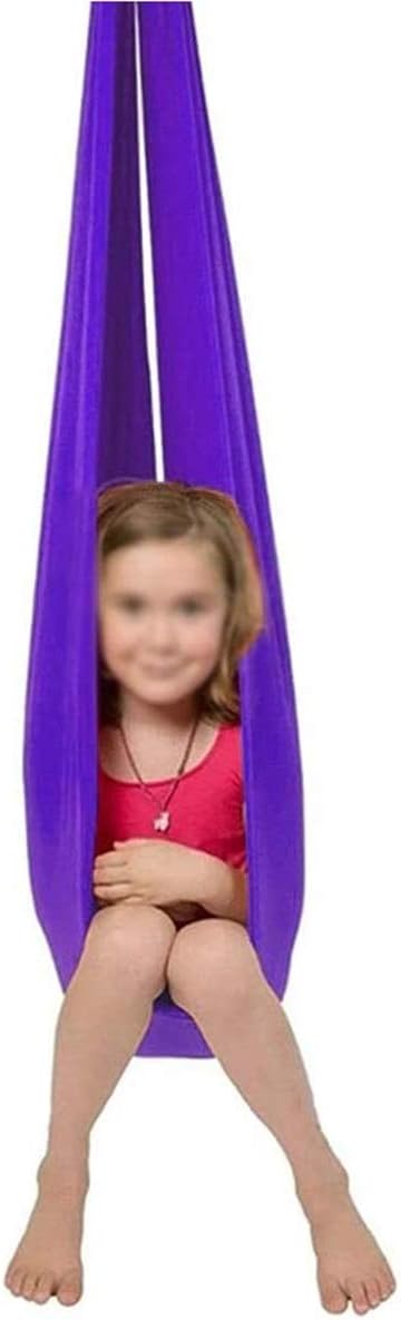 Children's Therapy Sensory Hug Swing Home Hammock for Child Autism ADHD Elastic Wrapped Stable Hanging Chair Up to 440lbs (Color : Purple, Size : 150 x 280 cm)