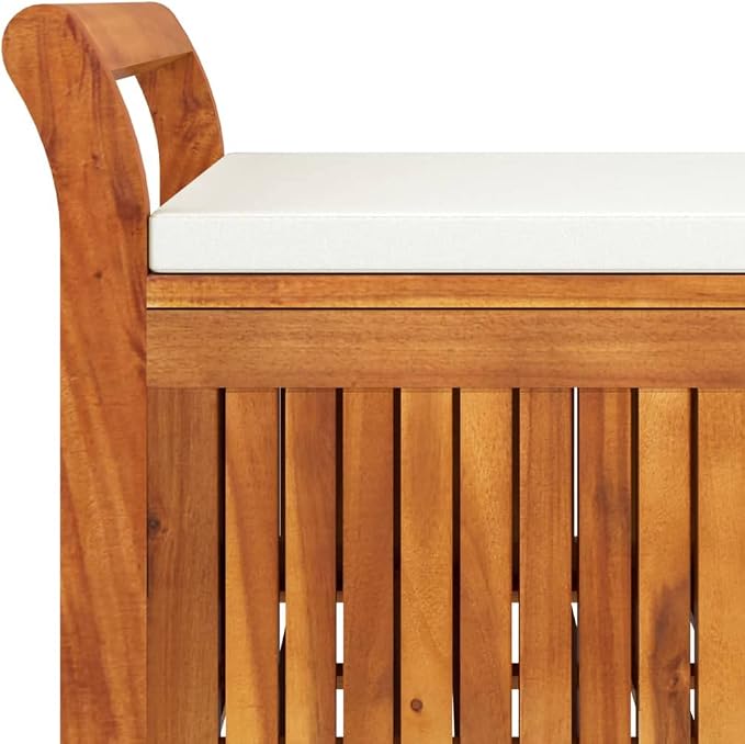 Wooden Outdoor Patio Storage Bench Large Deck Box with White Cream Cushion 49.6"x19.7"x23.6" Solid Wood Acacia Storage Box Deck Box with Seat for Garden, Balcony, Porch, Pool,Yard