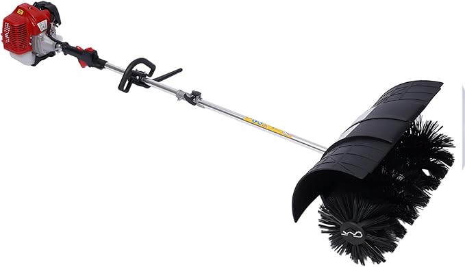 Handheld Sweeper 52CC 2 Stroke Gasoline Power Sweeper Outdoor Sweeping Broom 2.3HP Walk Behind Sweeper Cleaner 23.5'' Turf Lawns Driveway Grass Sweeping Cleaning Tool