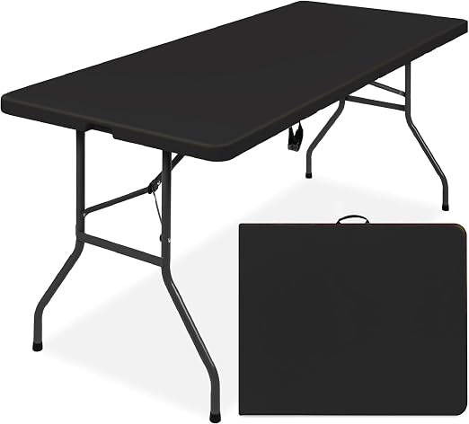 Simpli-Magic 6ft Portable Plastic Folding Table – Indoor & Outdoor Heavy-Duty Foldable Utility Table w/Handle for Party & Camping (Black)