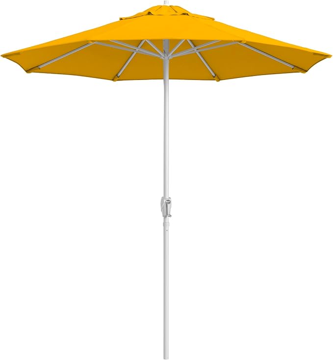 California Umbrella 8-Year Protection 7.5 Ft Outdoor Patio Umbrella, Solstice Fade-Resistant Fabric, Auto-Tilt, Heavy Duty Aluminum Frame, 8 Reinforced Ribs for Pool or Deck, White Pole, Lemon