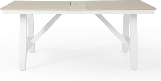 Costaelm Outdoor Dining Tables for Patio, 72" Rectangle 6-Person HDPE Dining Table with Umbrella Hole and Metal Frame for Outside, Garden, Poolside, Backyard, Porch, Balcony, Sand