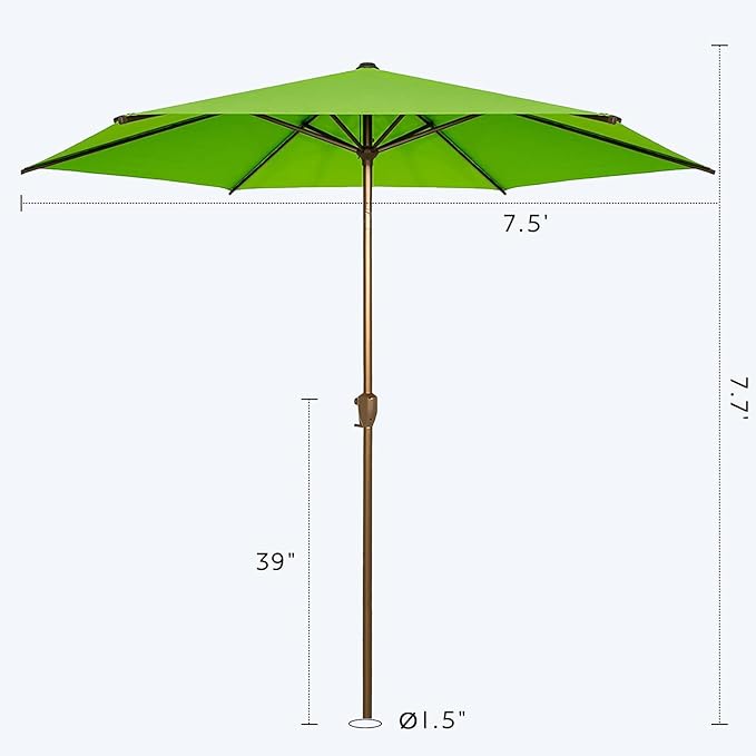 Abba Patio 7.5FT Outdoor Patio Umbrella Outdoor Table Umbrella with Crank Market Umbrella 6 Sturdy Ribs UV Protection Waterproof and Push Button Tilt for Garden Deck Backyard Pool,Apple Green