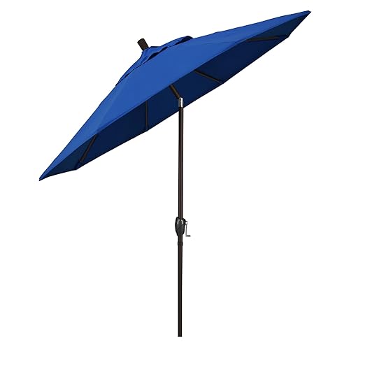 California Umbrella 9' Round Aluminum Patio Umbrella, Crank Lift, Push Button Tilt, Bronze Pole, 4-Year Non-Fading Fabric, Pacifica Blue