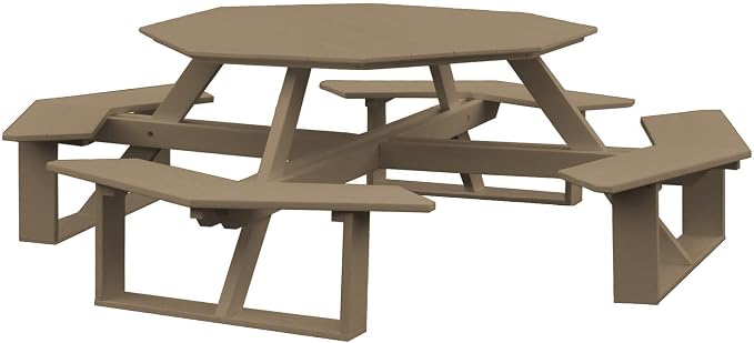 Amish-Made 54" Octagon Weathered Wood Poly Walk-in Picnic Table